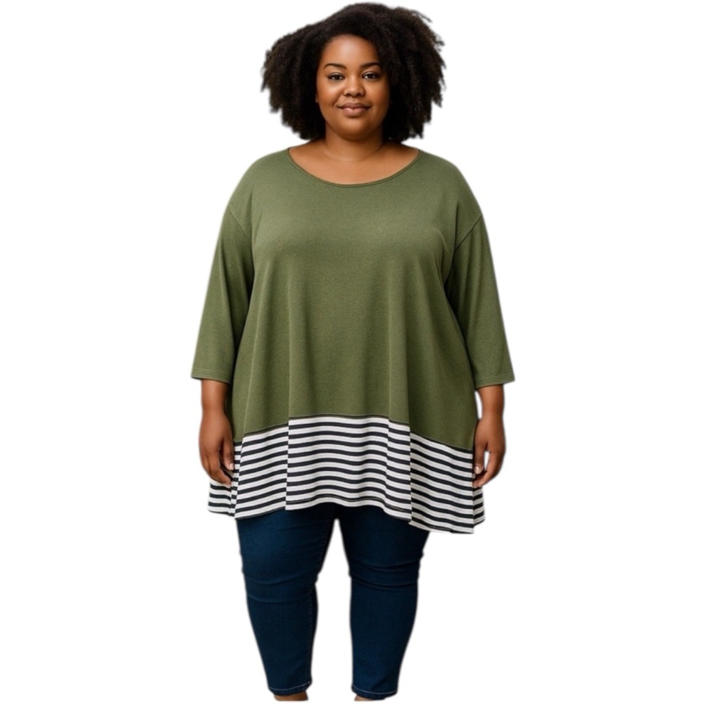 Exclusively Misslook  Top Womens 3X Green Black Tunic Soft‎ Knit Pullover Flowy